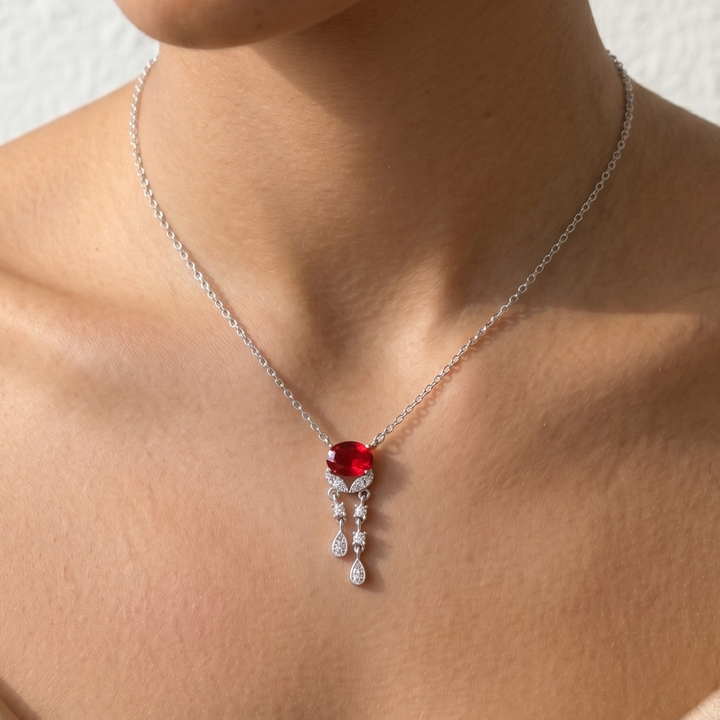 Ruby Radiance – 925 Sterling Silver Drop Necklace