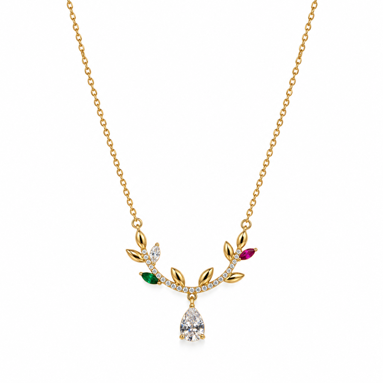 Leaf Charm Sterling Silver Bracelet with Gemstone Details