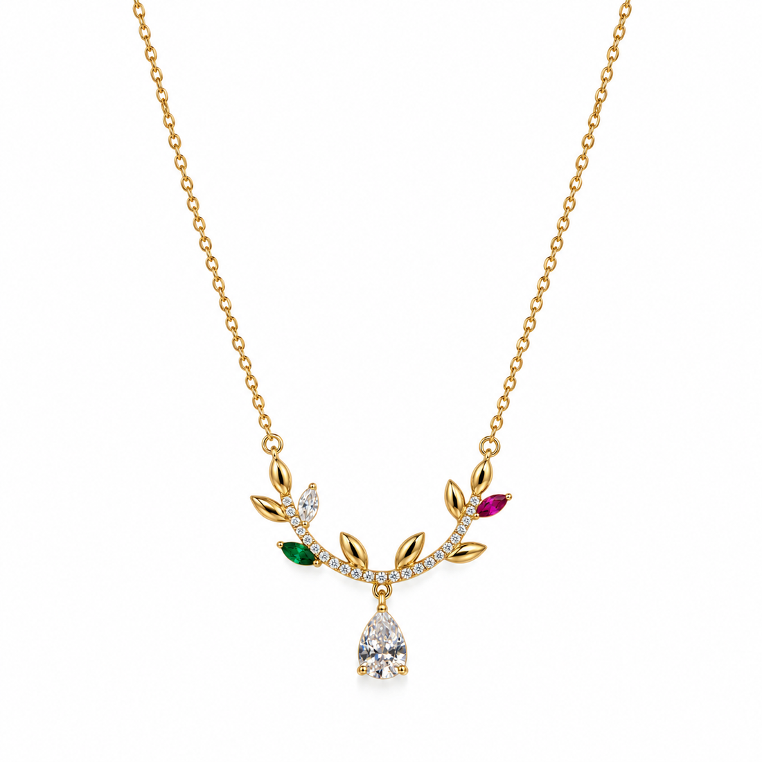 Leaf Charm Sterling Silver Bracelet with Gemstone Details