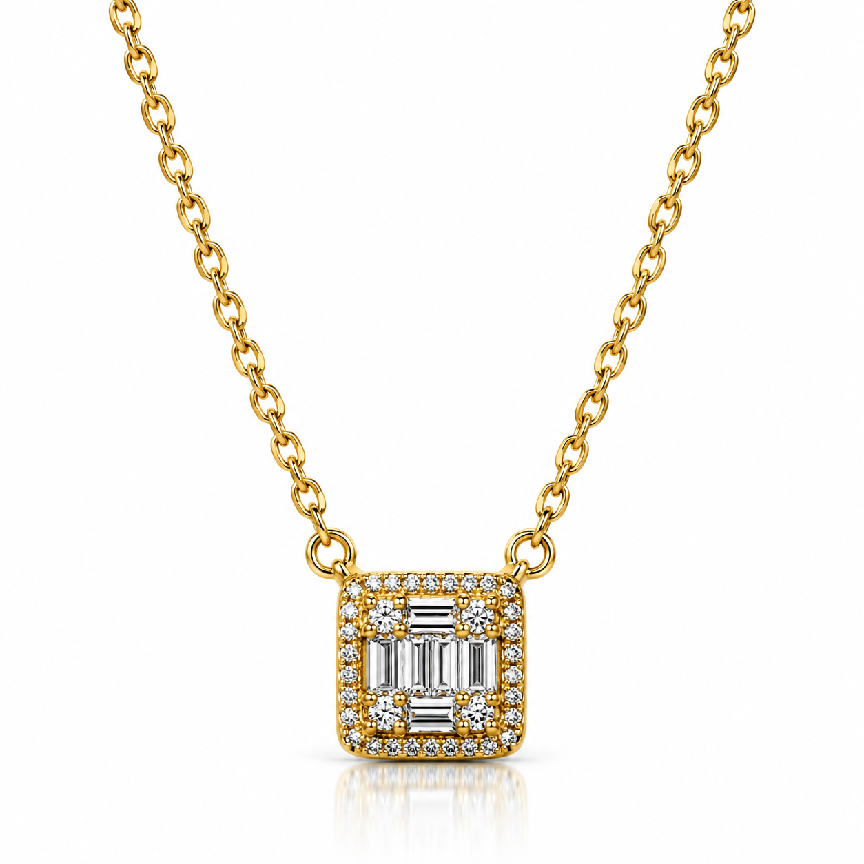 Geometric Baguette Pendant Necklace in 925 Sterling Silver