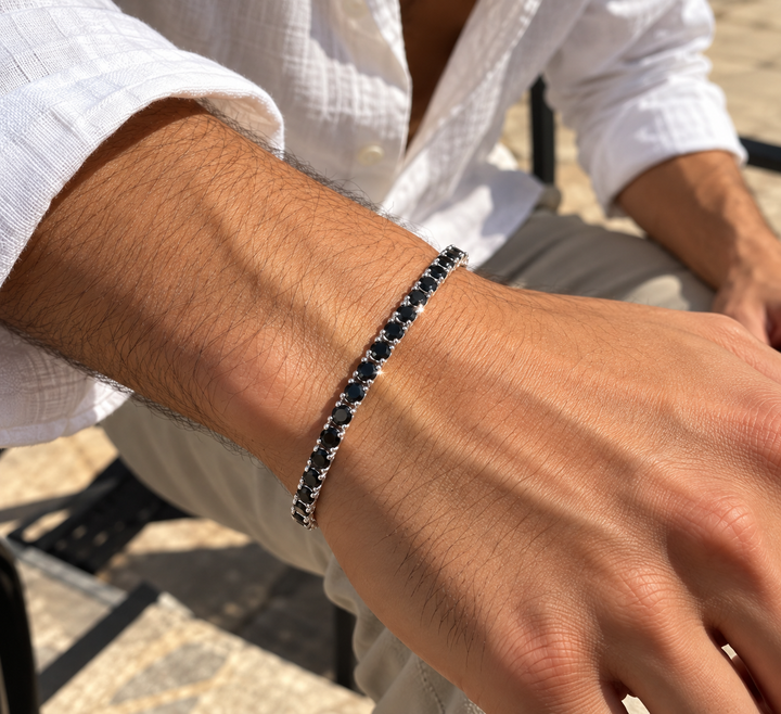 Black Stone Tennis Bracelet in 925 Sterling Silver – 3mm