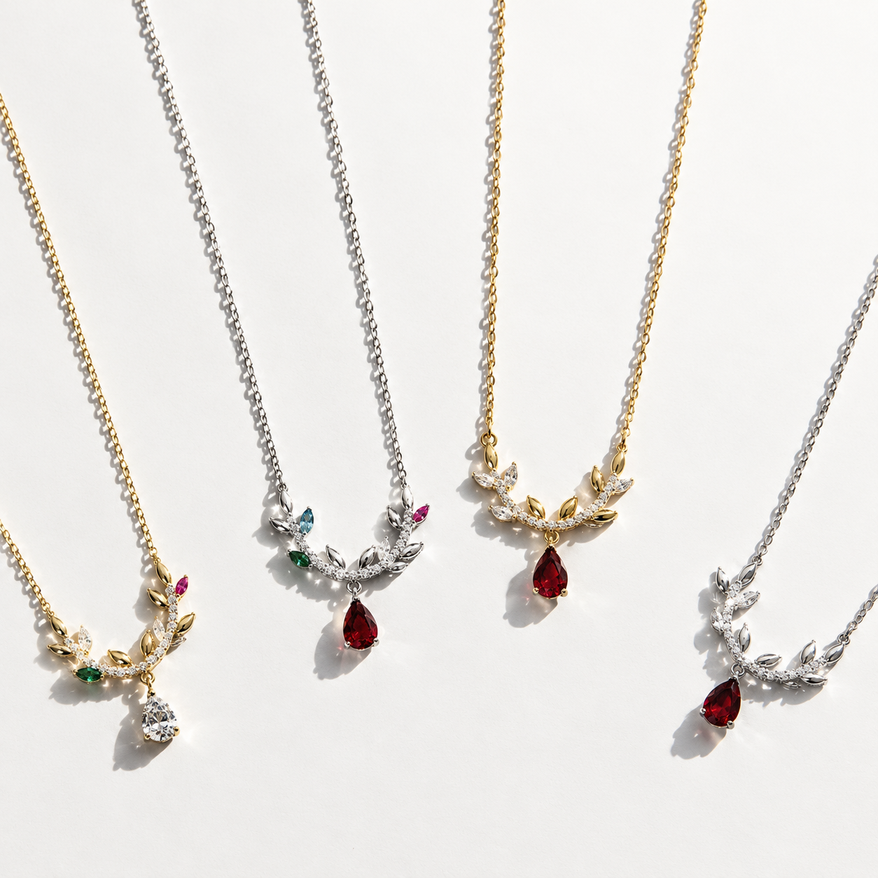 Leaf Charm Sterling Silver Bracelet with Gemstone Details