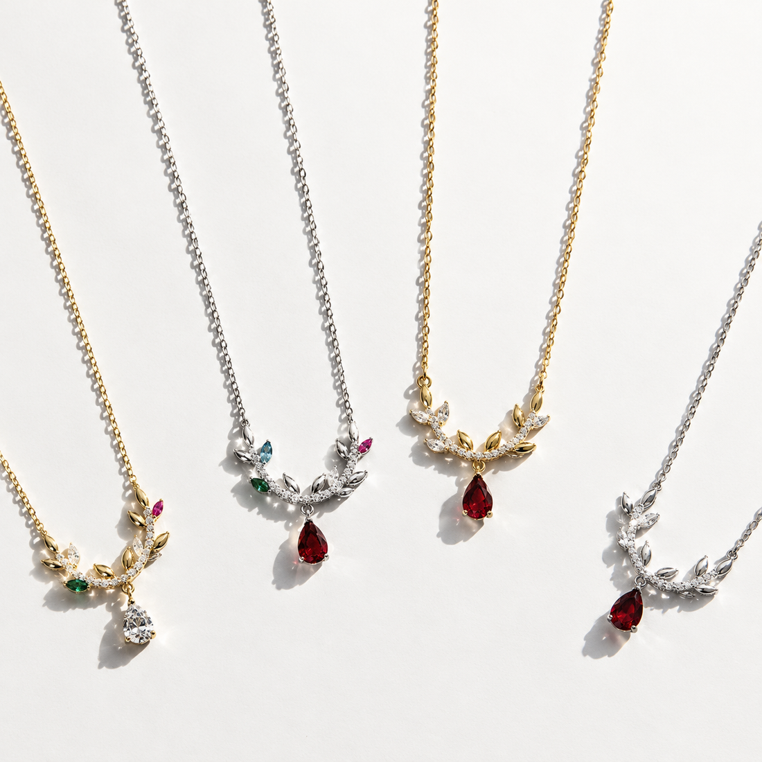 Leaf Charm Sterling Silver Bracelet with Gemstone Details