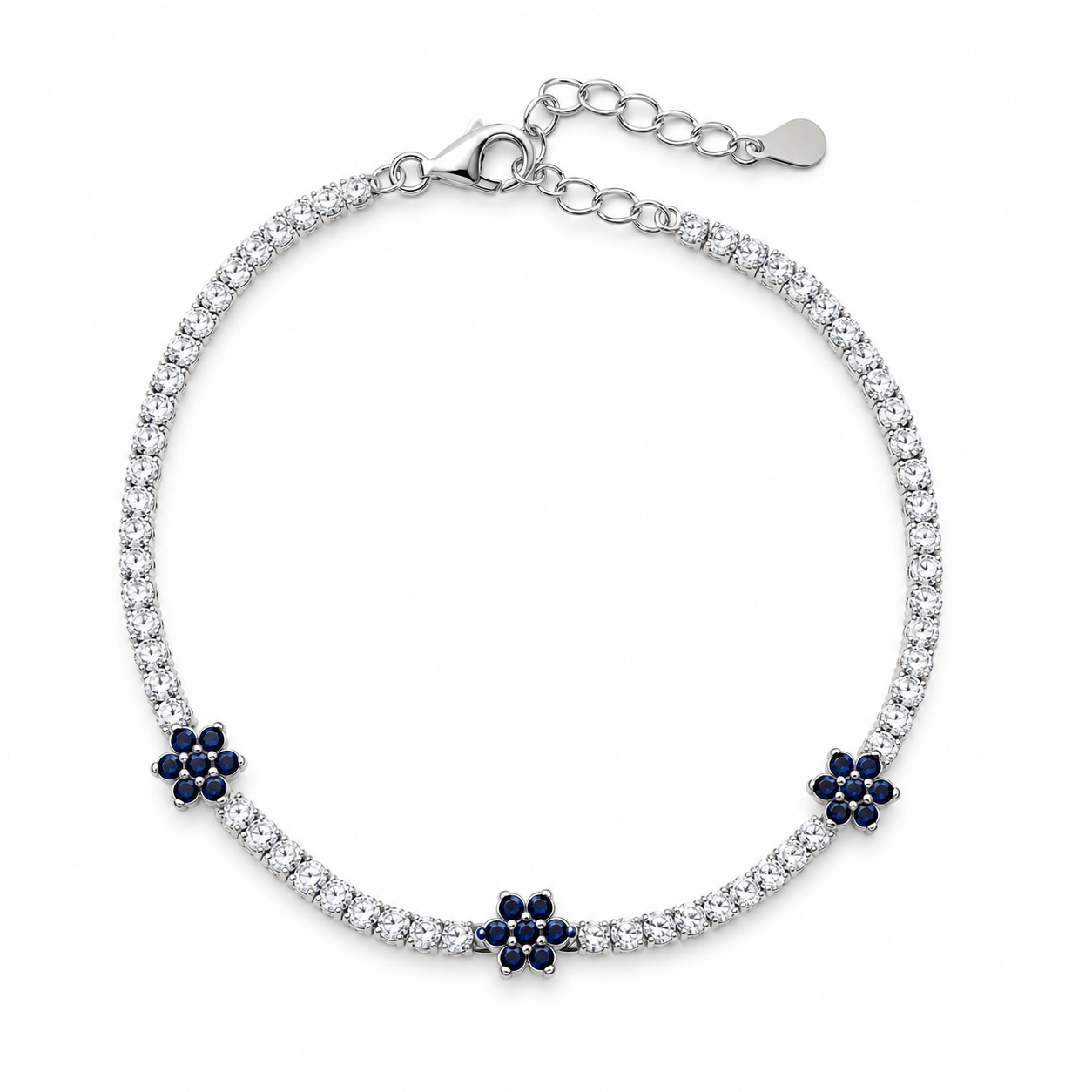 925 Sterling Silver Gemstone Flower Tennis Bracelet - 3mm