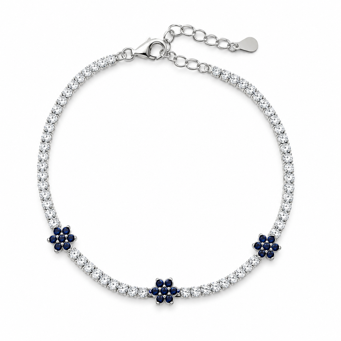 925 Sterling Silver Gemstone Flower Tennis Bracelet - 3mm