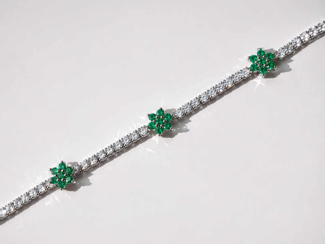 925 Sterling Silver Gemstone Flower Tennis Bracelet - 3mm