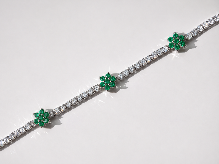 925 Sterling Silver Gemstone Flower Tennis Bracelet - 3mm