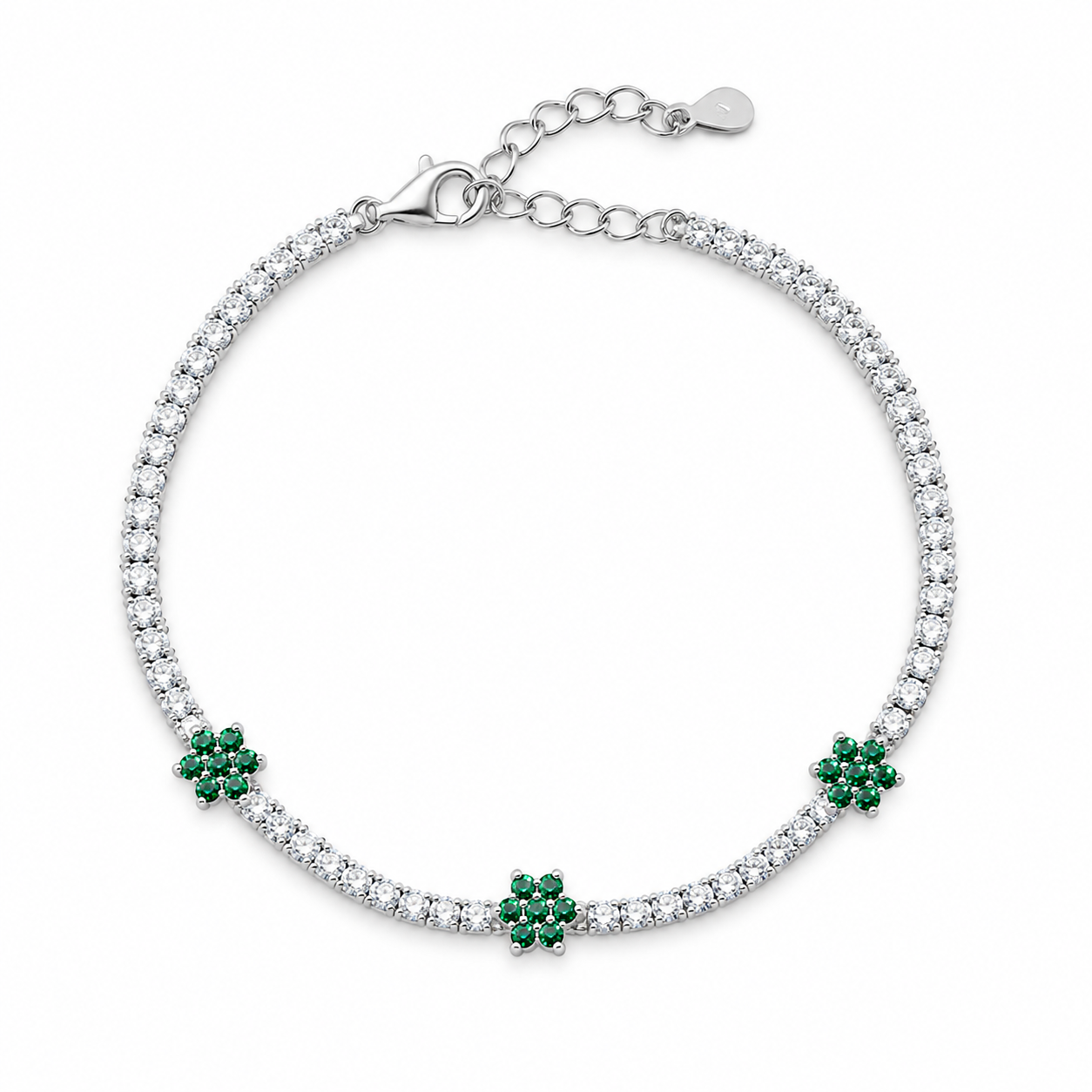 925 Sterling Silver Gemstone Flower Tennis Bracelet - 3mm