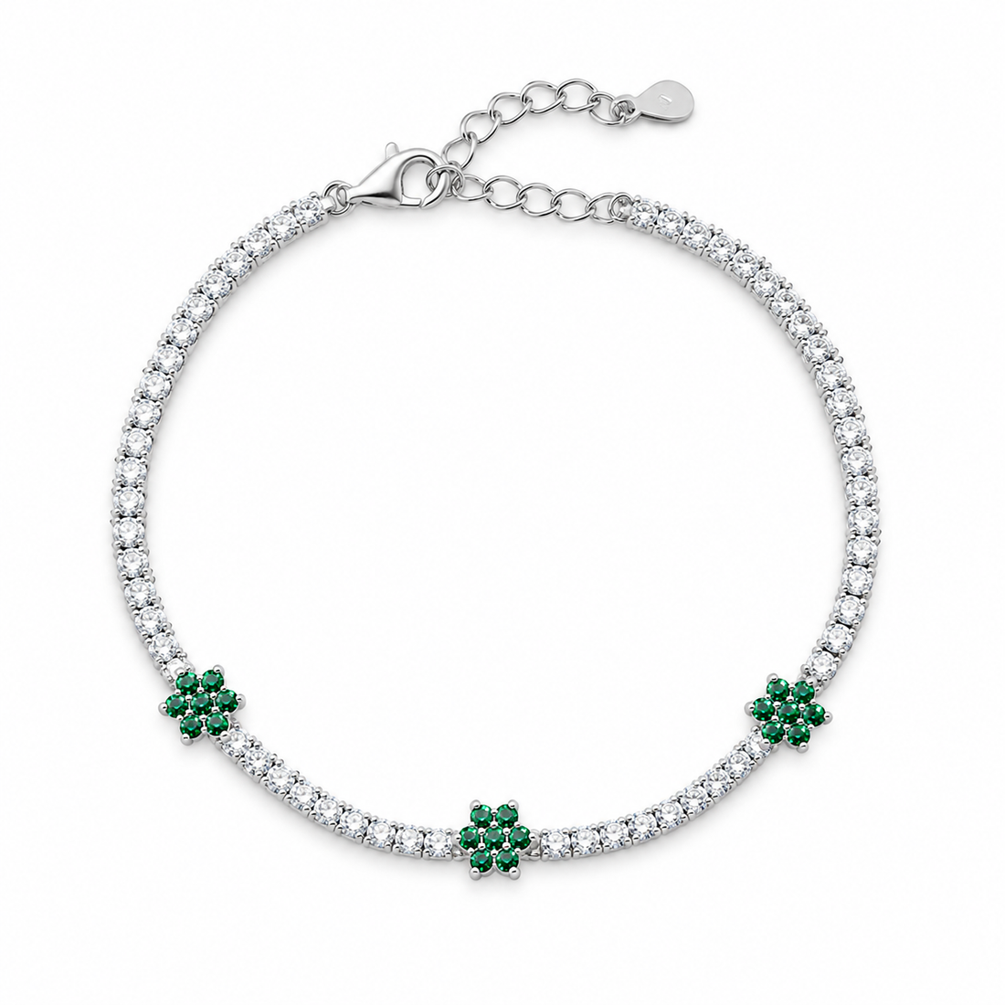 925 Sterling Silver Gemstone Flower Tennis Bracelet - 3mm