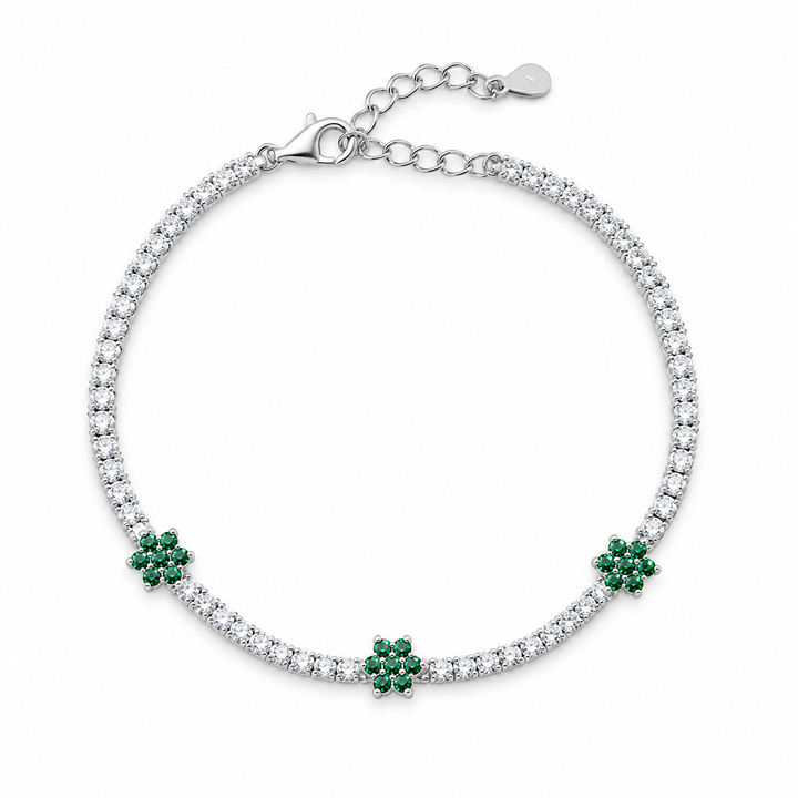 925 Sterling Silver Gemstone Flower Tennis Bracelet - 3mm