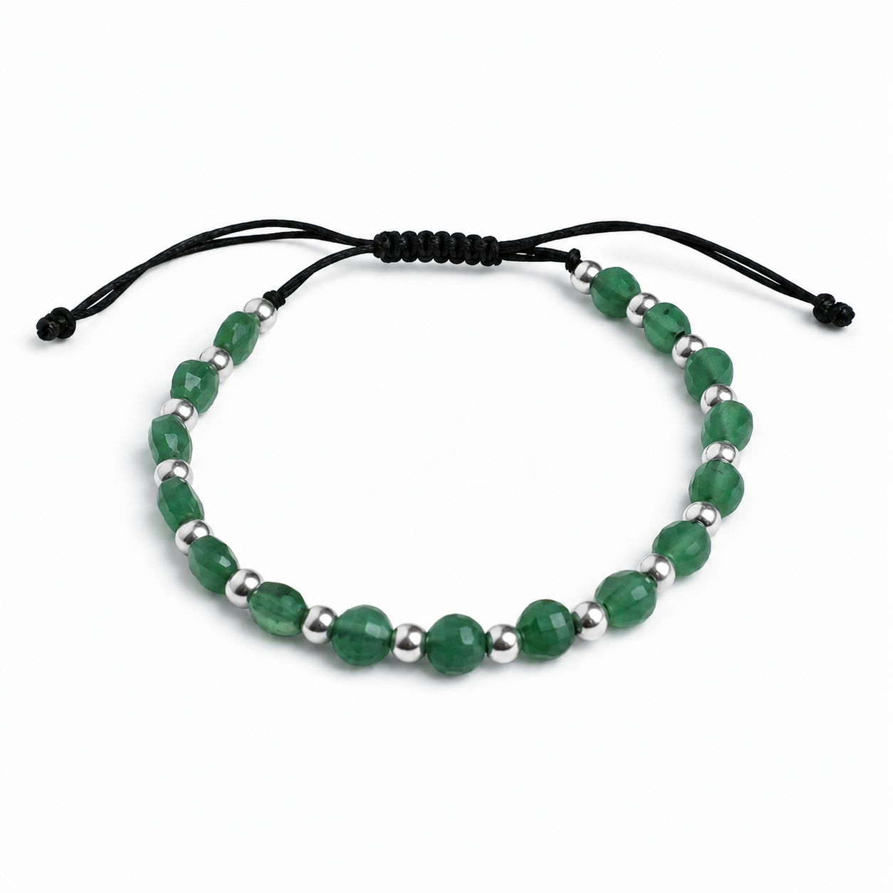 Green Aventurine Beaded Bracelet for Men – 925 Sterling Silver Beads | Adjustable Handmade Bracelet