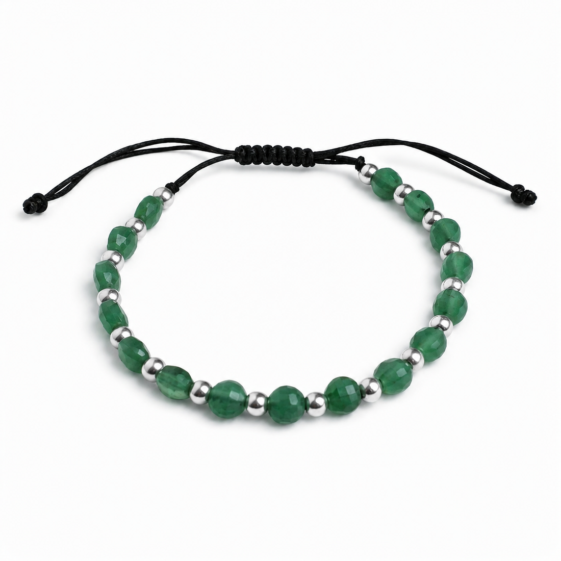 Green Aventurine Beaded Bracelet for Men – 925 Sterling Silver Beads | Adjustable Handmade Bracelet