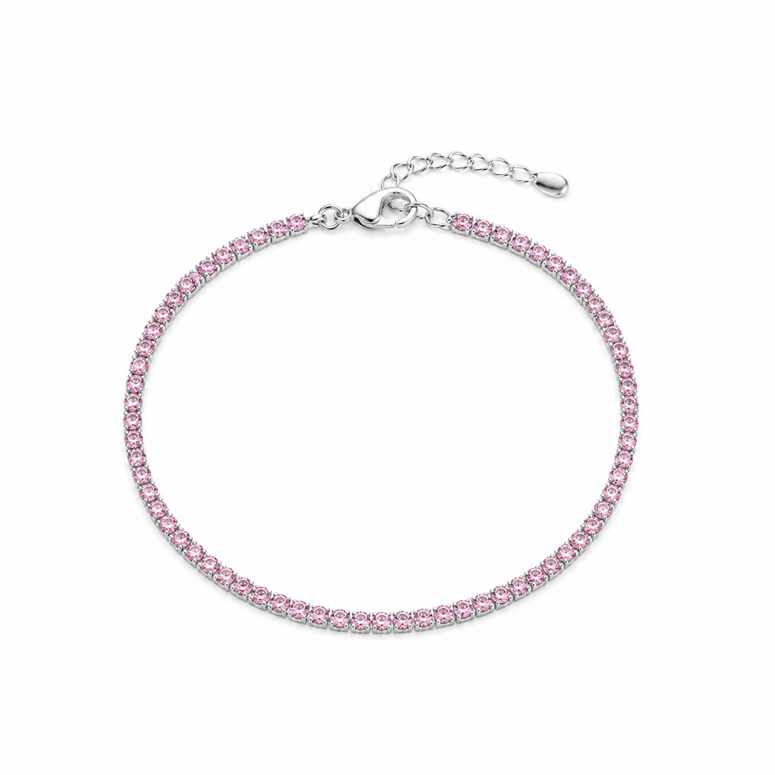 925 Sterling Silver Pink Tennis Bracelet for Women | Elegant Adjustable Crystal Bracelet
