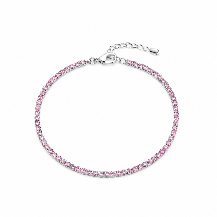 925 Sterling Silver Pink Tennis Bracelet for Women | Elegant Adjustable Crystal Bracelet