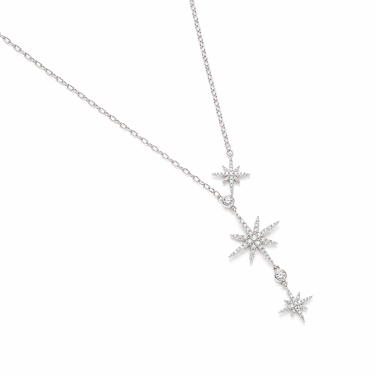 925 Sterling Silver Celestial Star Lariat Necklace – Dainty CZ Y Necklace for Women