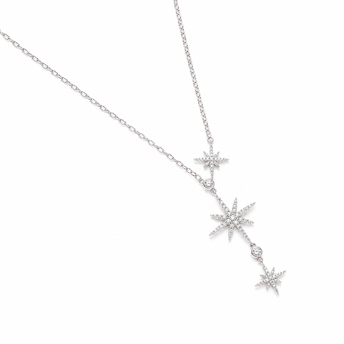 925 Sterling Silver Celestial Star Lariat Necklace – Dainty CZ Y Necklace for Women