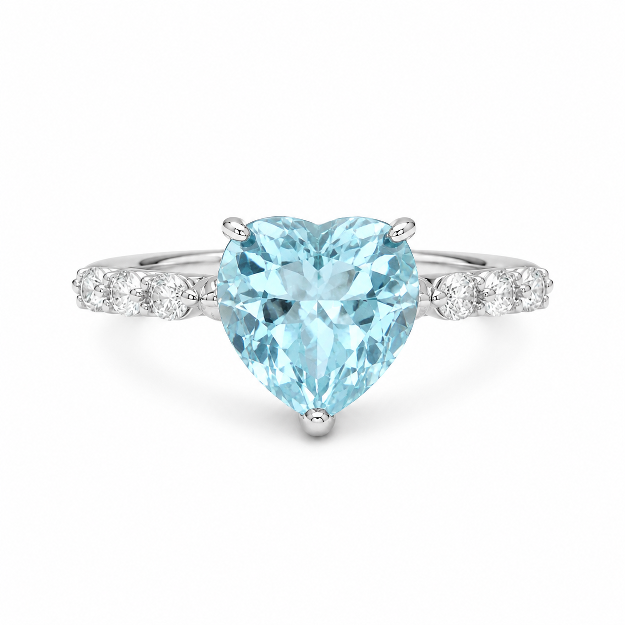 925 Sterling Silver Heart Cut Aquamarine Ring