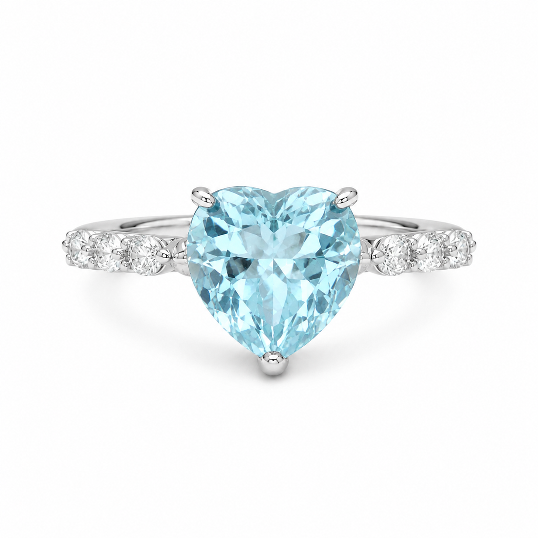 925 Sterling Silver Heart Cut Aquamarine Ring