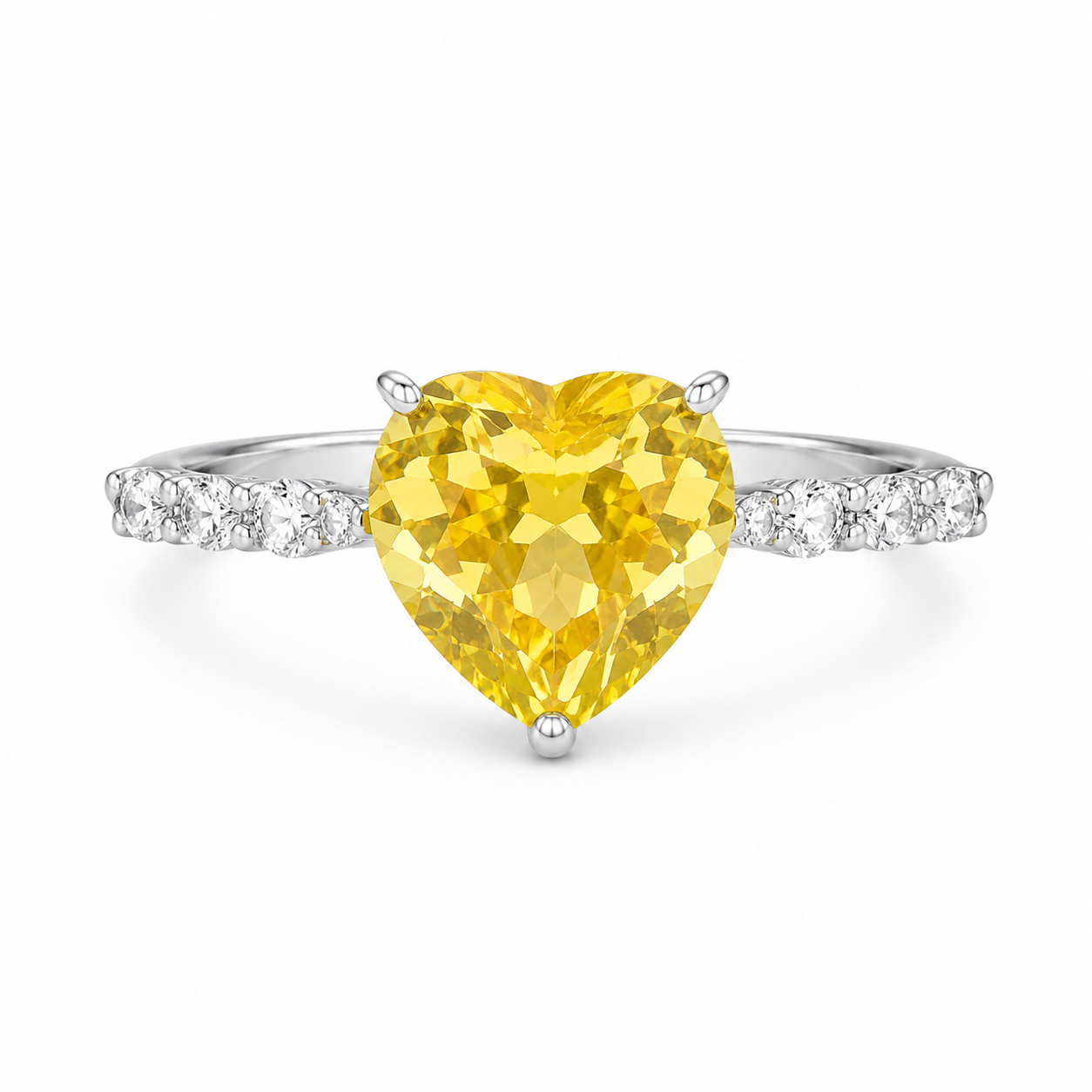 925 Sterling Silver Heart Cut Yellow Citrine Ring