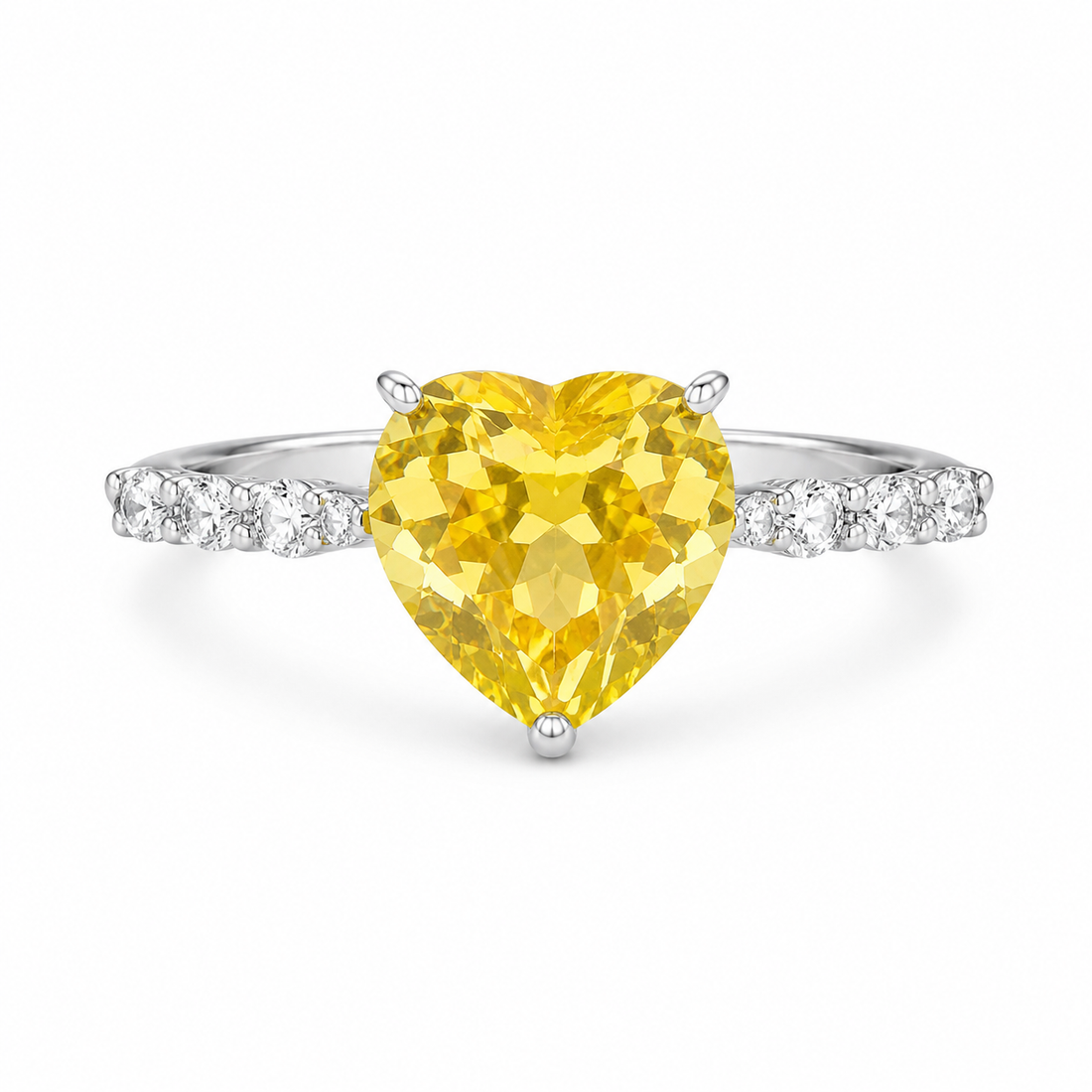 925 Sterling Silver Heart Cut Yellow Citrine Ring