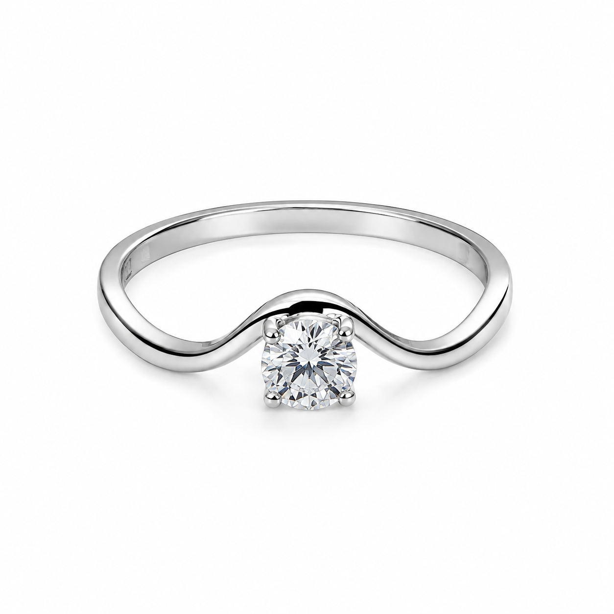 925 Sterling Silver Wave Solitaire Ring – Minimalist Cubic Zirconia