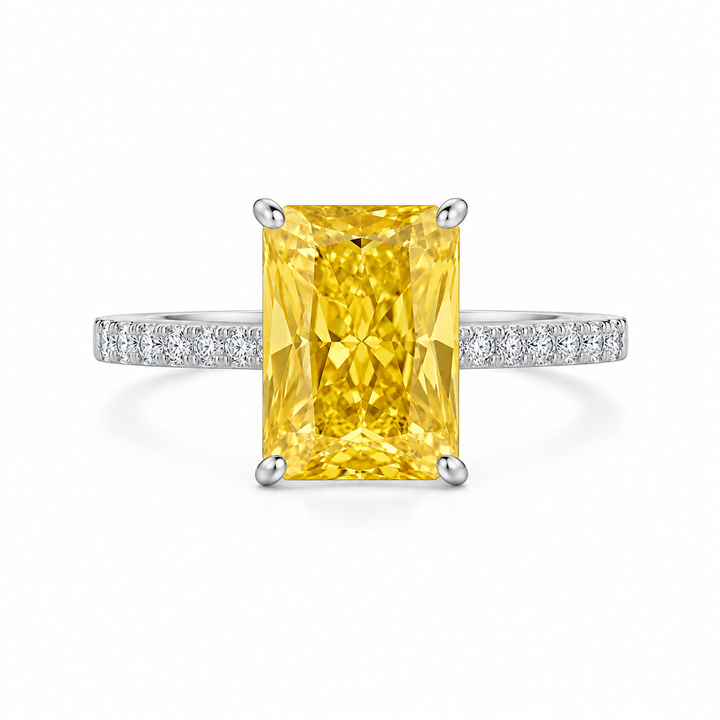 925 Sterling Silver Radiant Cut Yellow Citrine Ring