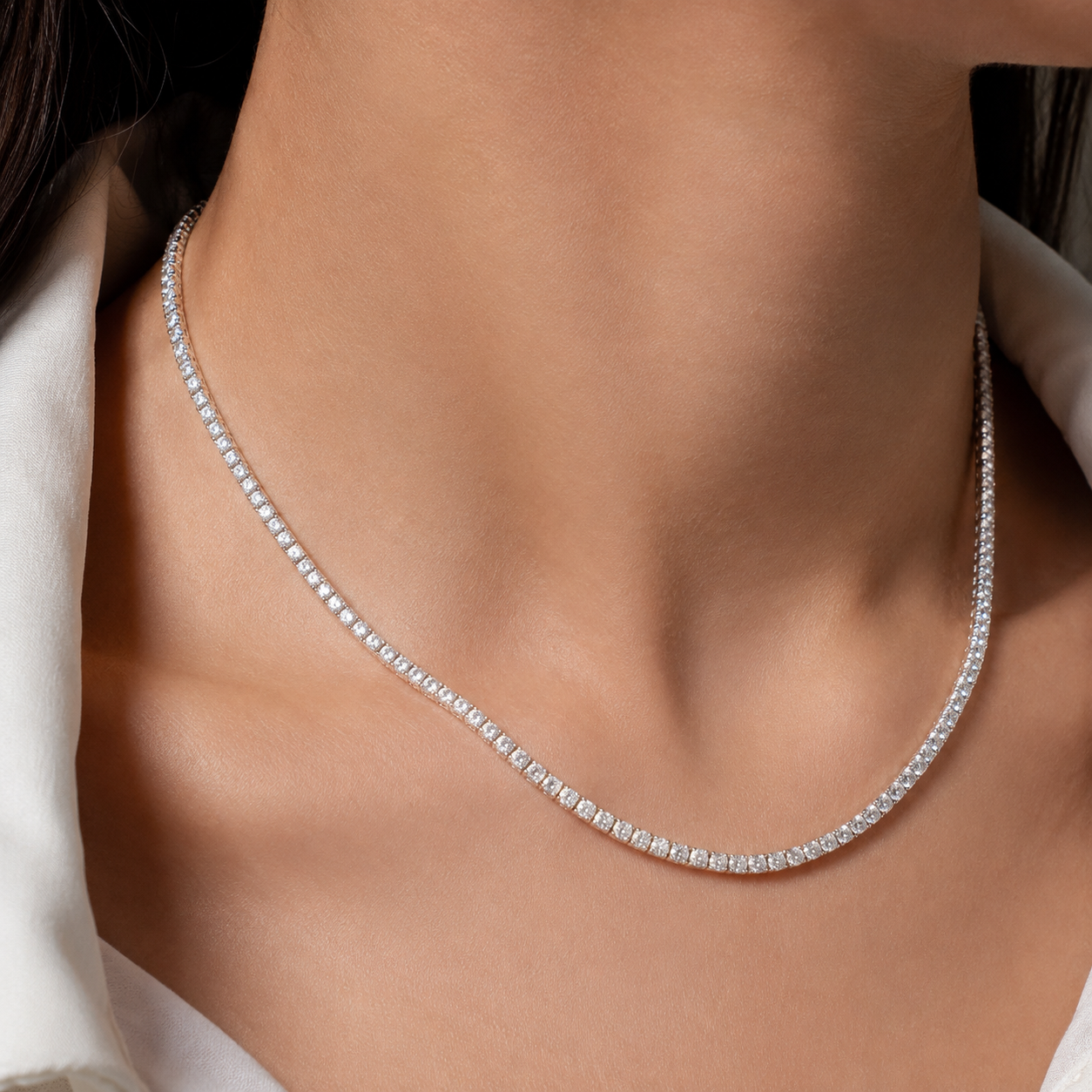 4mm Tennis Necklace – 925 Sterling Silver Cubic Zirconia Chain