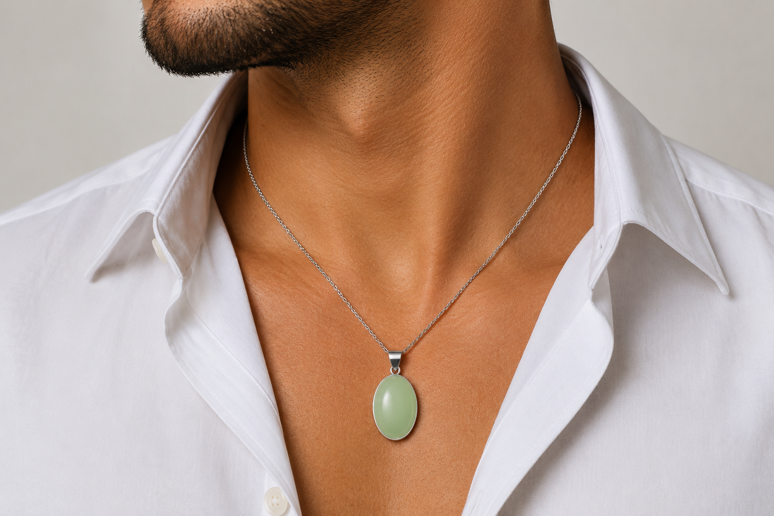 Light Green Jade Oval Pendant | Minimalist Gemstone Necklace