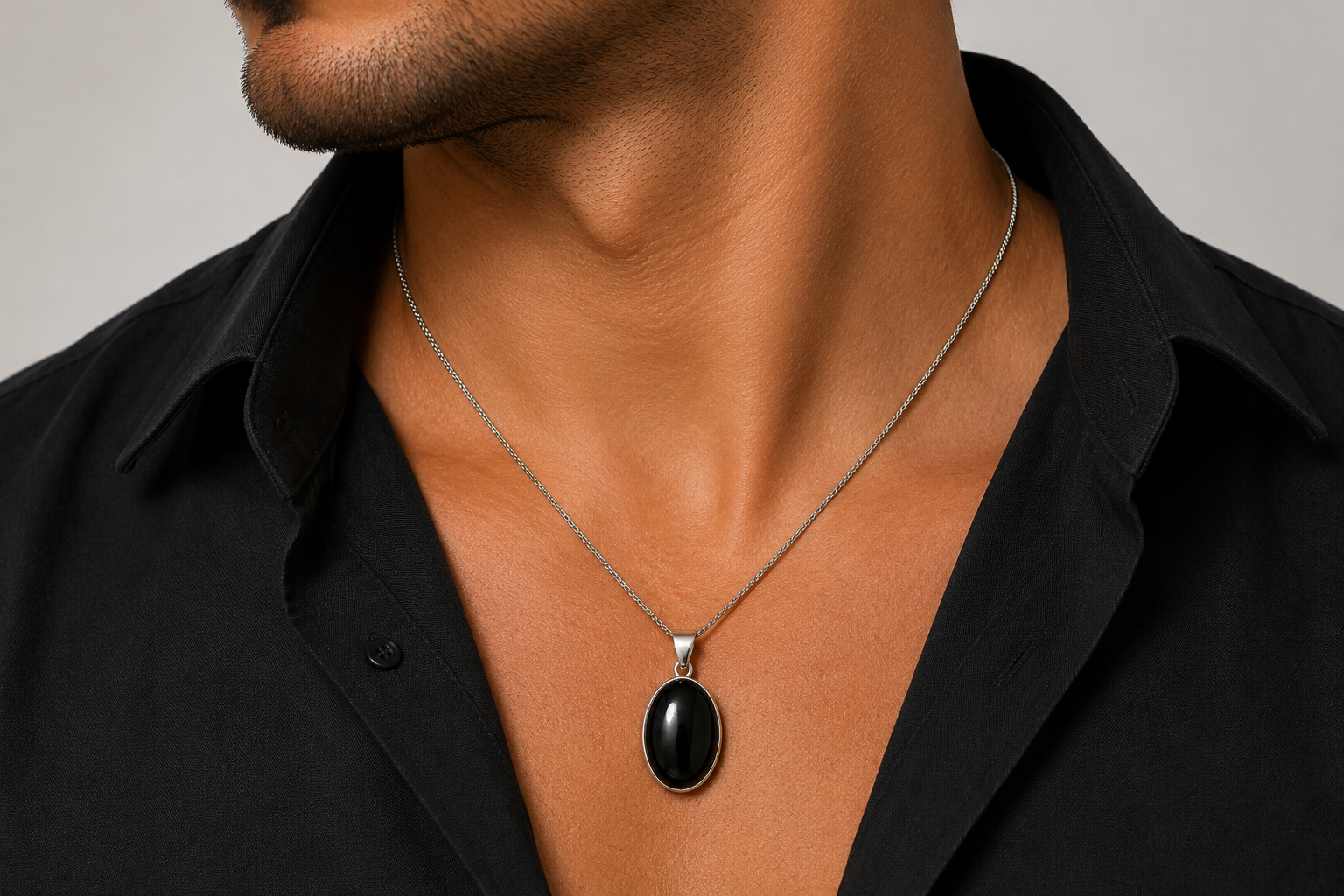 Black Onyx Oval Pendant | Classic Minimalist Gemstone Necklace