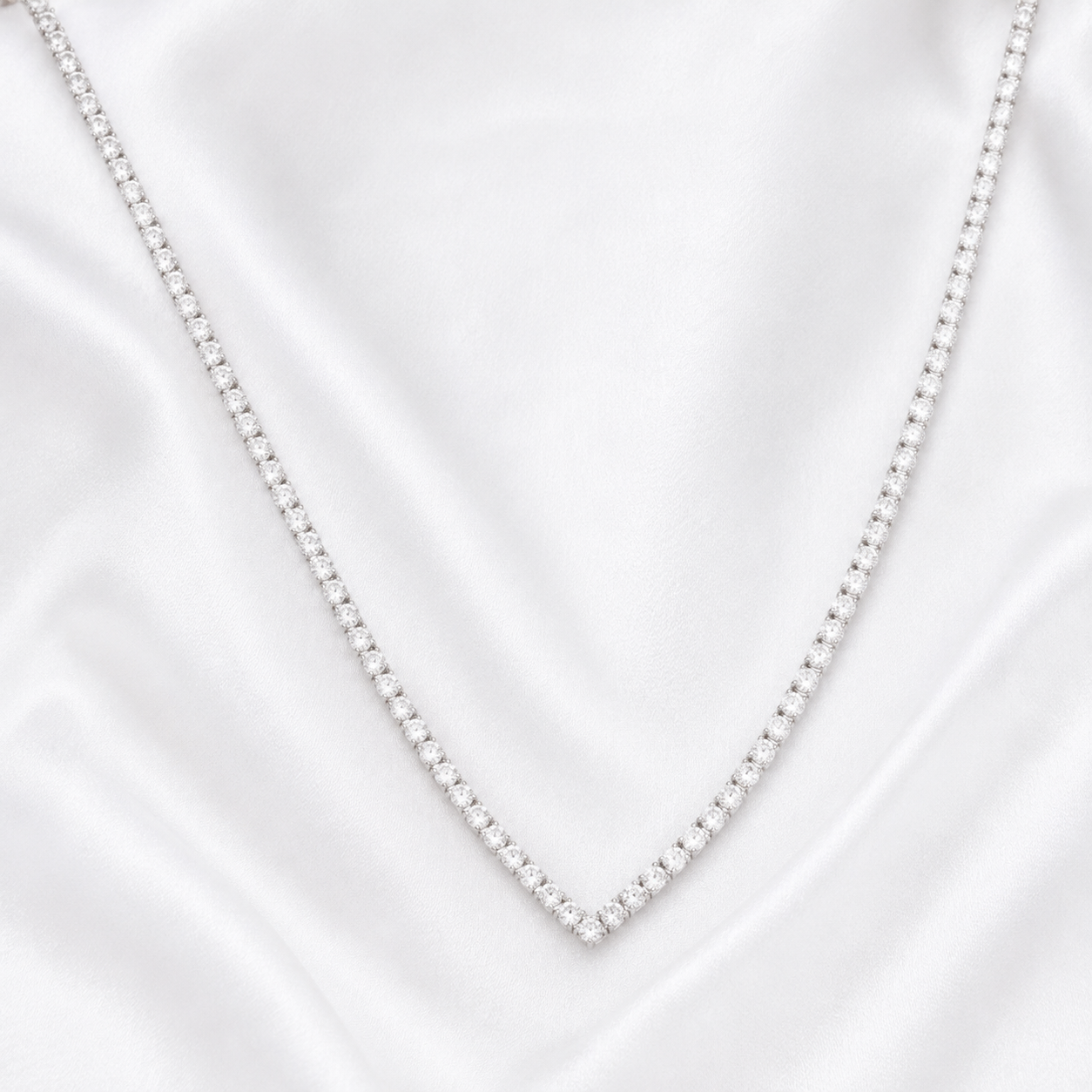 2mm V-Shaped Tennis Necklace – Sparkling CZ 925Silver Necklace, 42cm