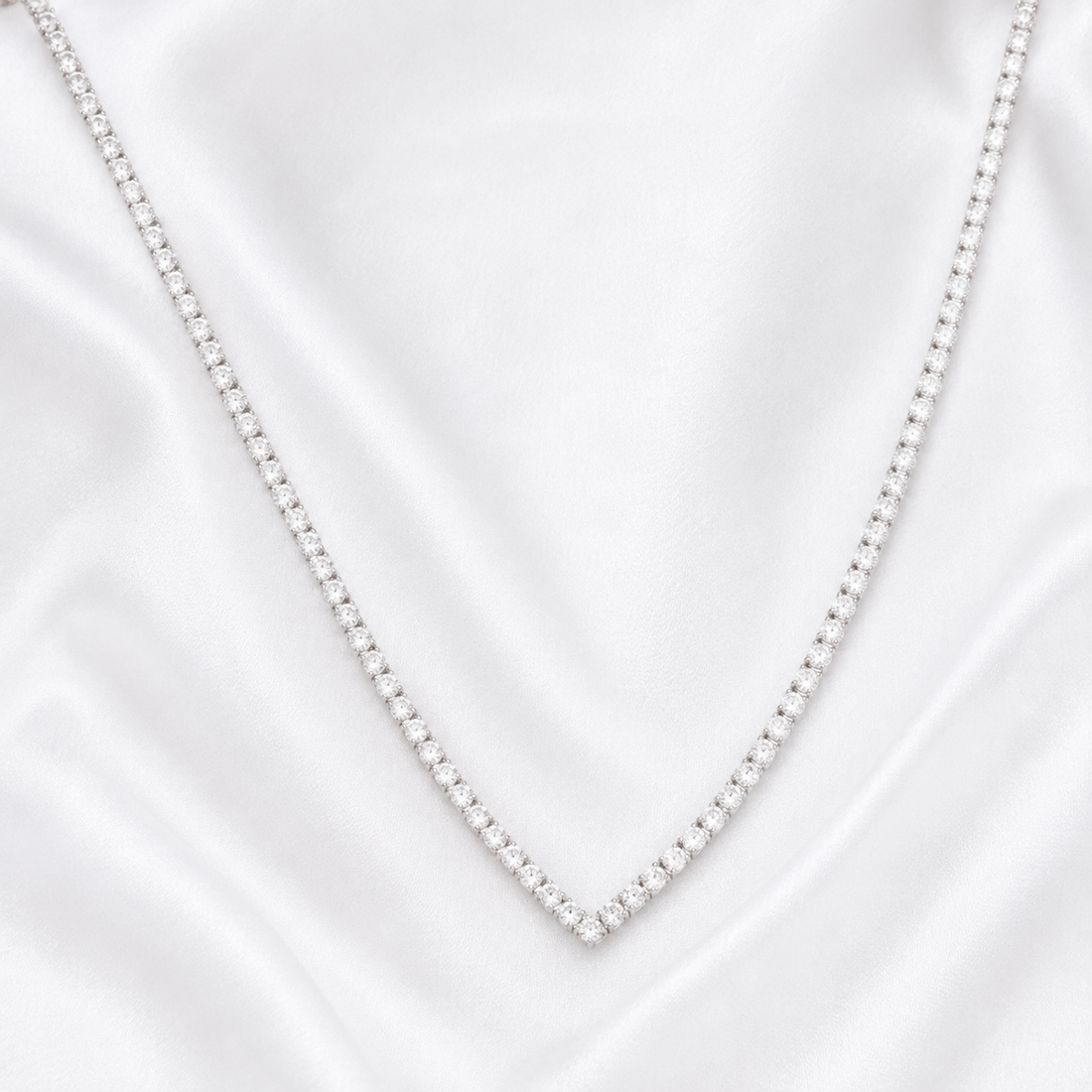 2mm V-Shaped Tennis Necklace – Sparkling CZ 925Silver Necklace, 42cm