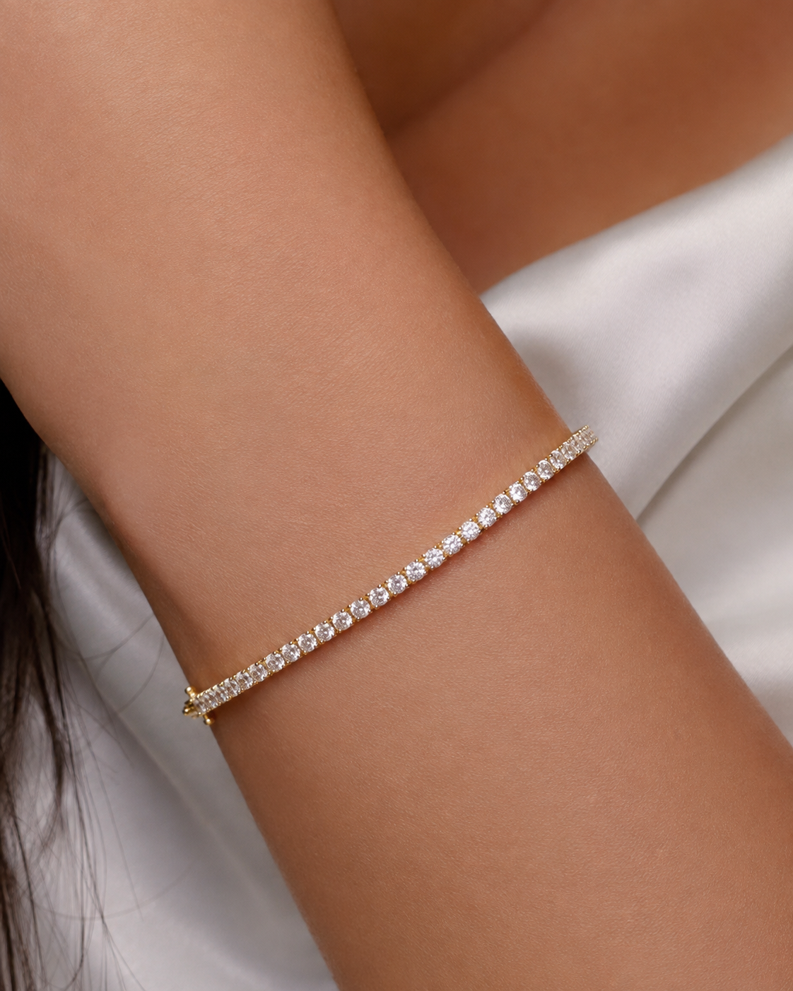 Gold Tennis Bracelet – Elegant CZ Stone Tennis Bracelet - Sterling silver925-4mm