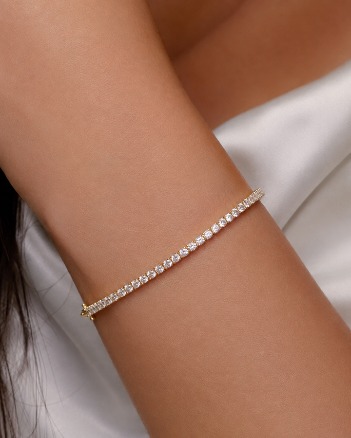 Gold Tennis Bracelet – Elegant CZ Stone Tennis Bracelet - Sterling silver925-4mm