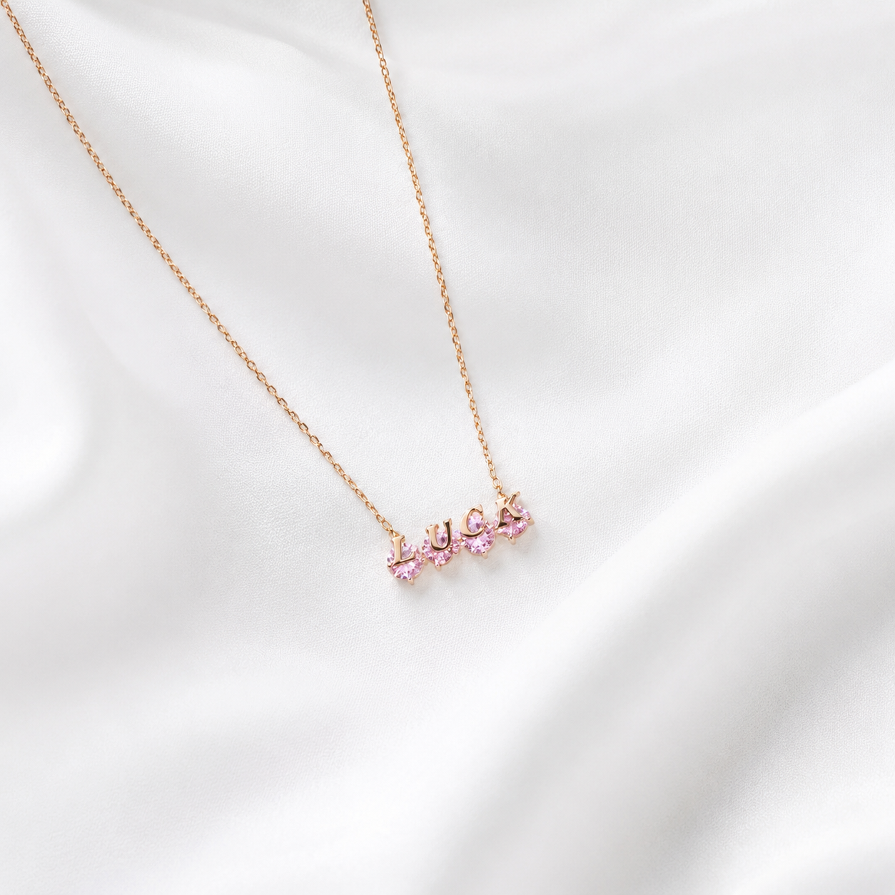 Luck Pink Crystal Name Necklace – 925 Sterling Silver