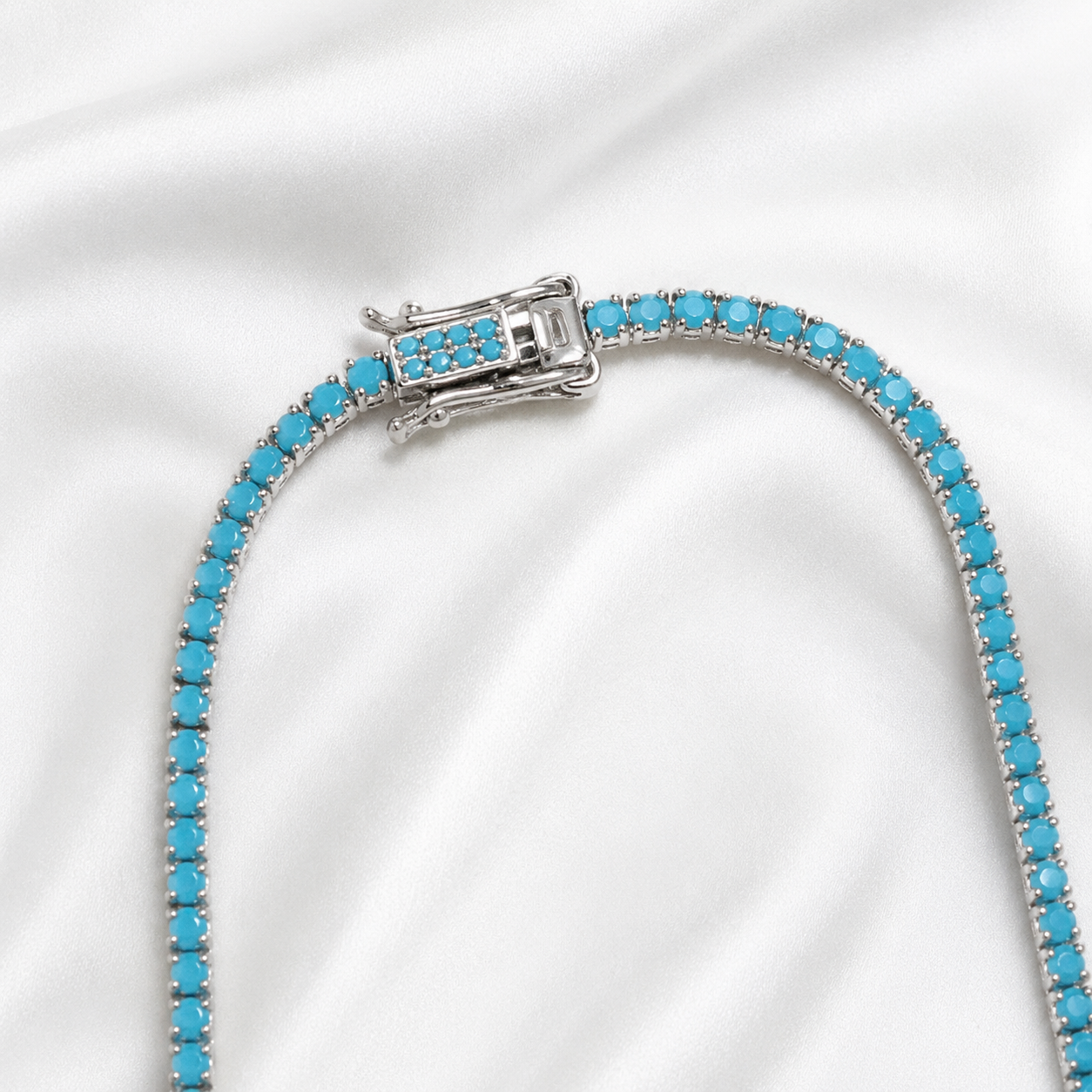 Aqua Blue Tennis Necklace – Sterling Silver 925, 2mm, 42cm
