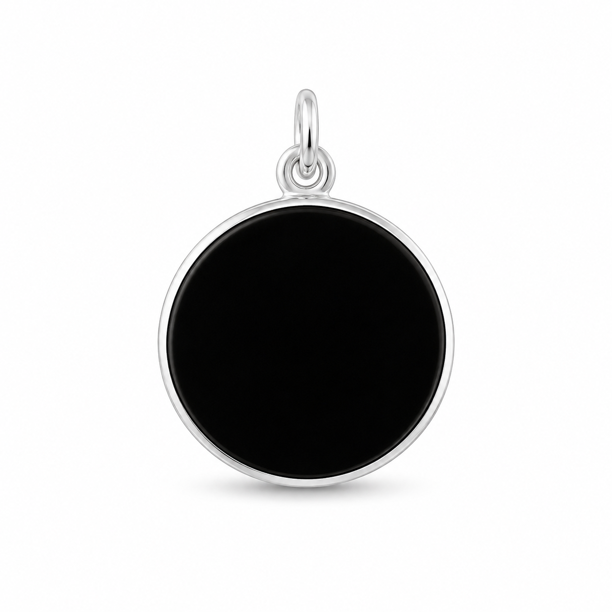 Black Onyx Round Pendant Necklace – Sterling Silver 925