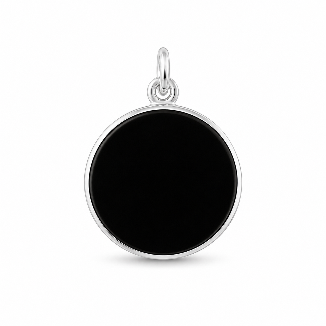 Black Onyx Round Pendant Necklace – Sterling Silver 925