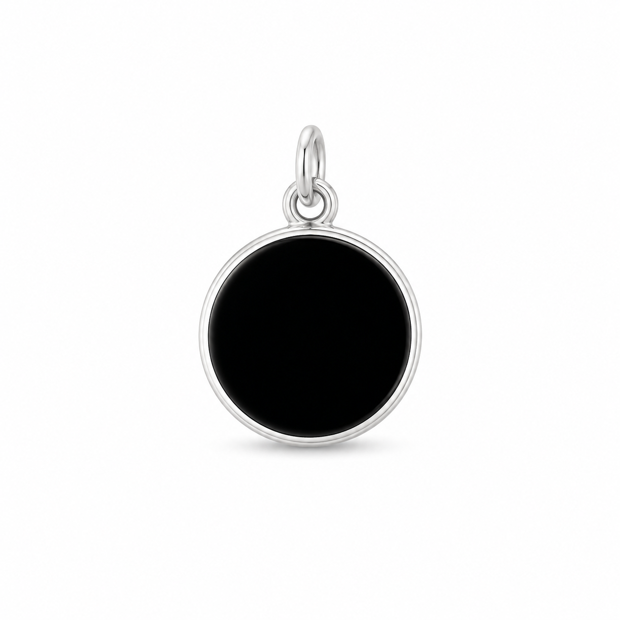 Black Onyx Round Pendant Necklace – Sterling Silver 925