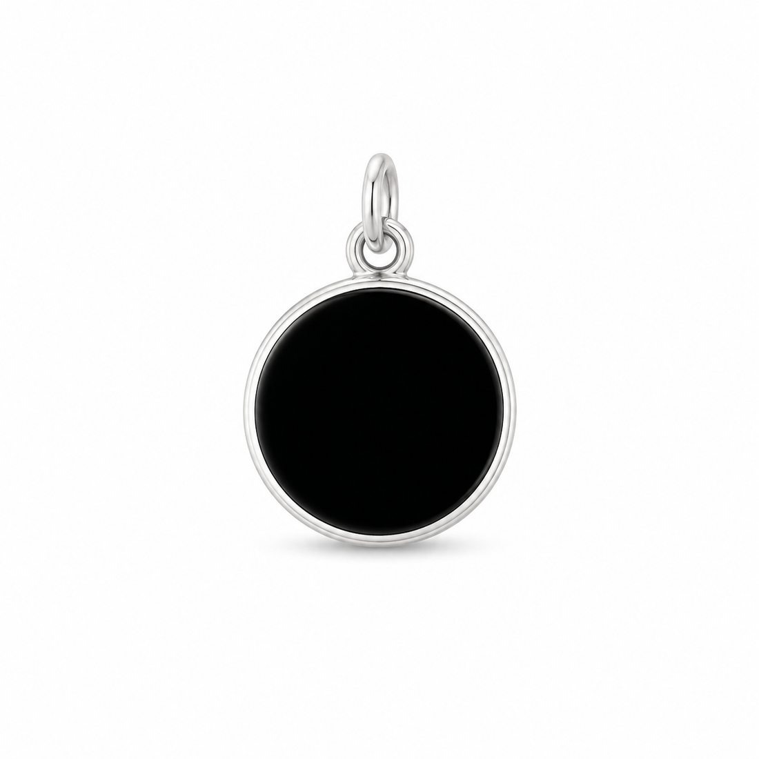 Black Onyx Round Pendant Necklace – Sterling Silver 925