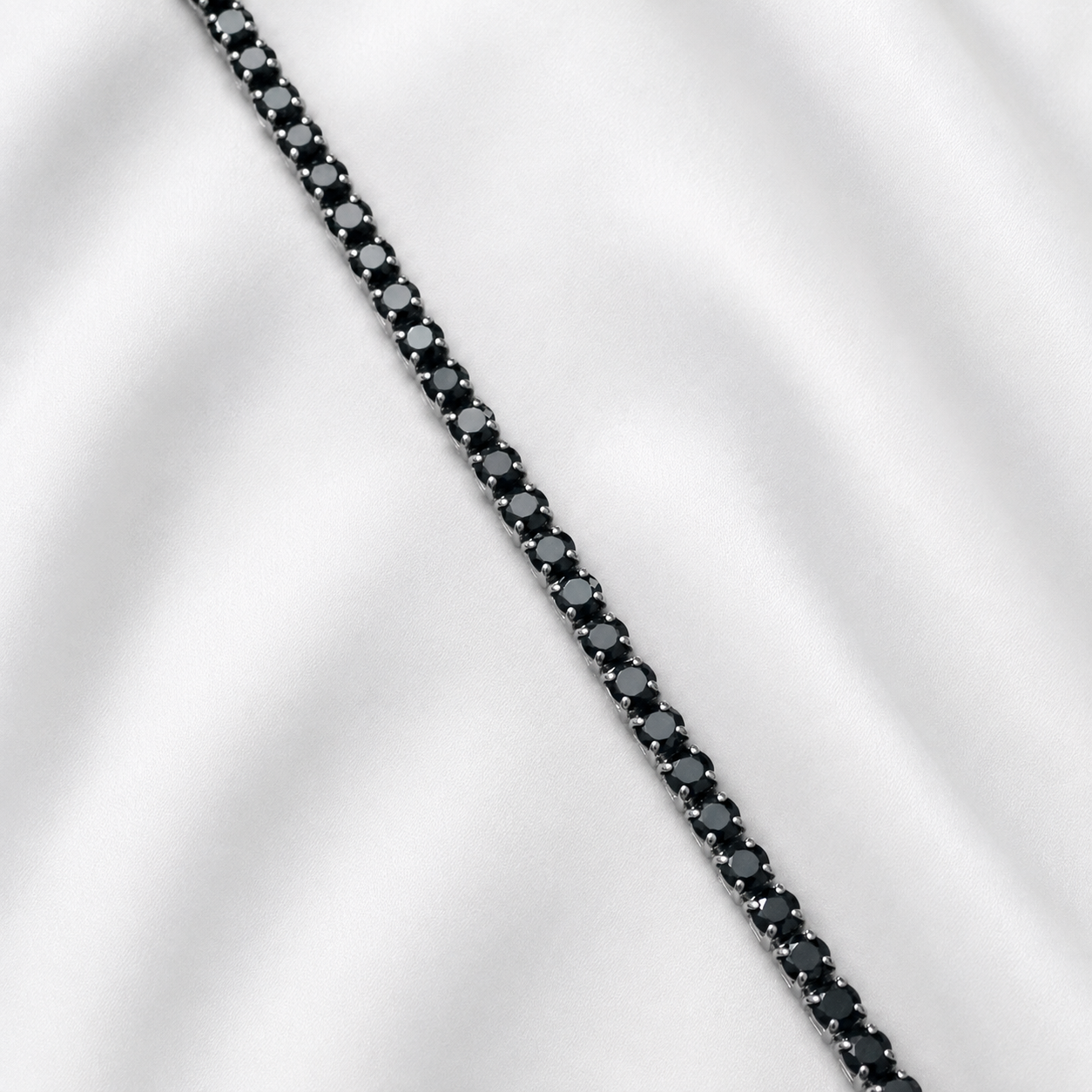 Midnight Sparkle Sterling Silver Tennis Bracelet – Black Zirconia Stones - 3mm