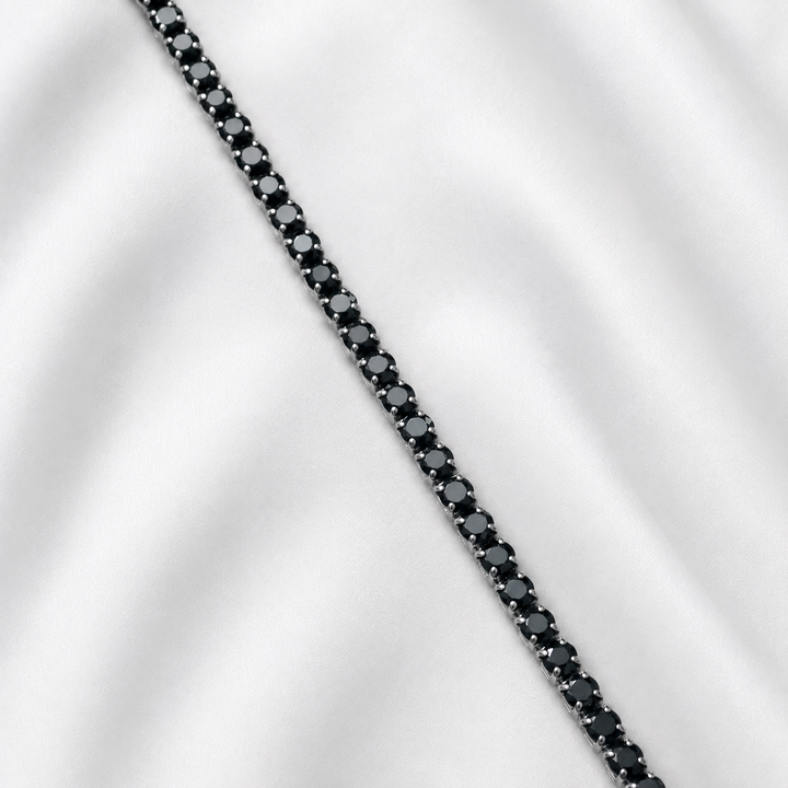 Midnight Sparkle Sterling Silver Tennis Bracelet – Black Zirconia Stones - 3mm