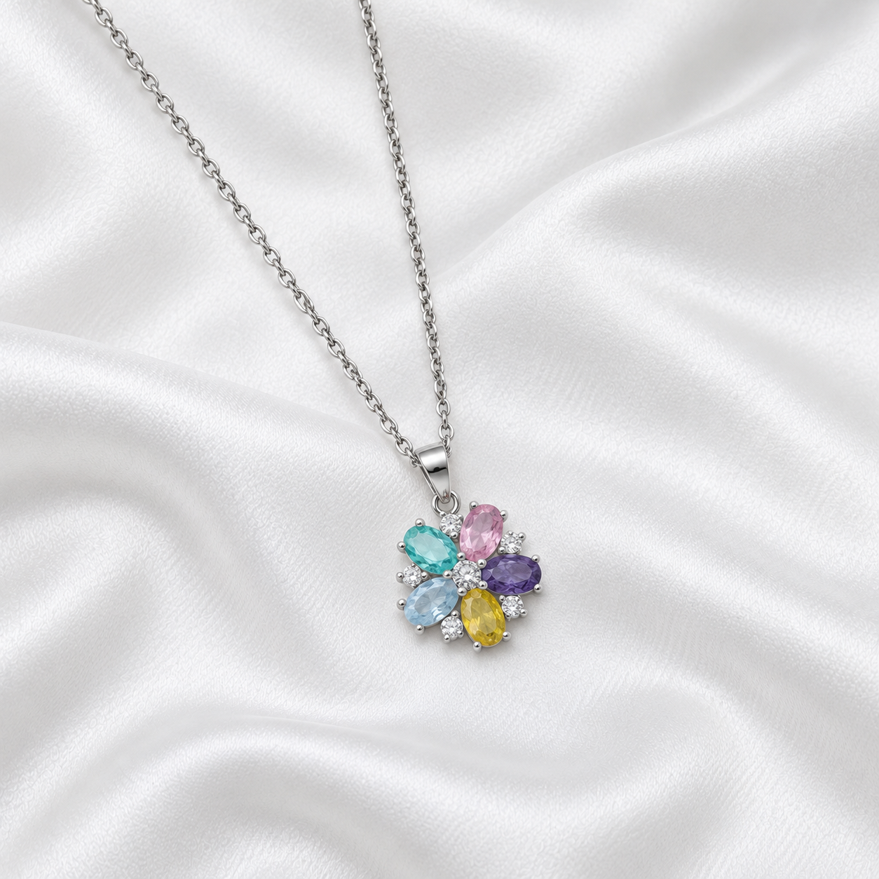 Rainbow Blossom Necklace – 925 Sterling Silver