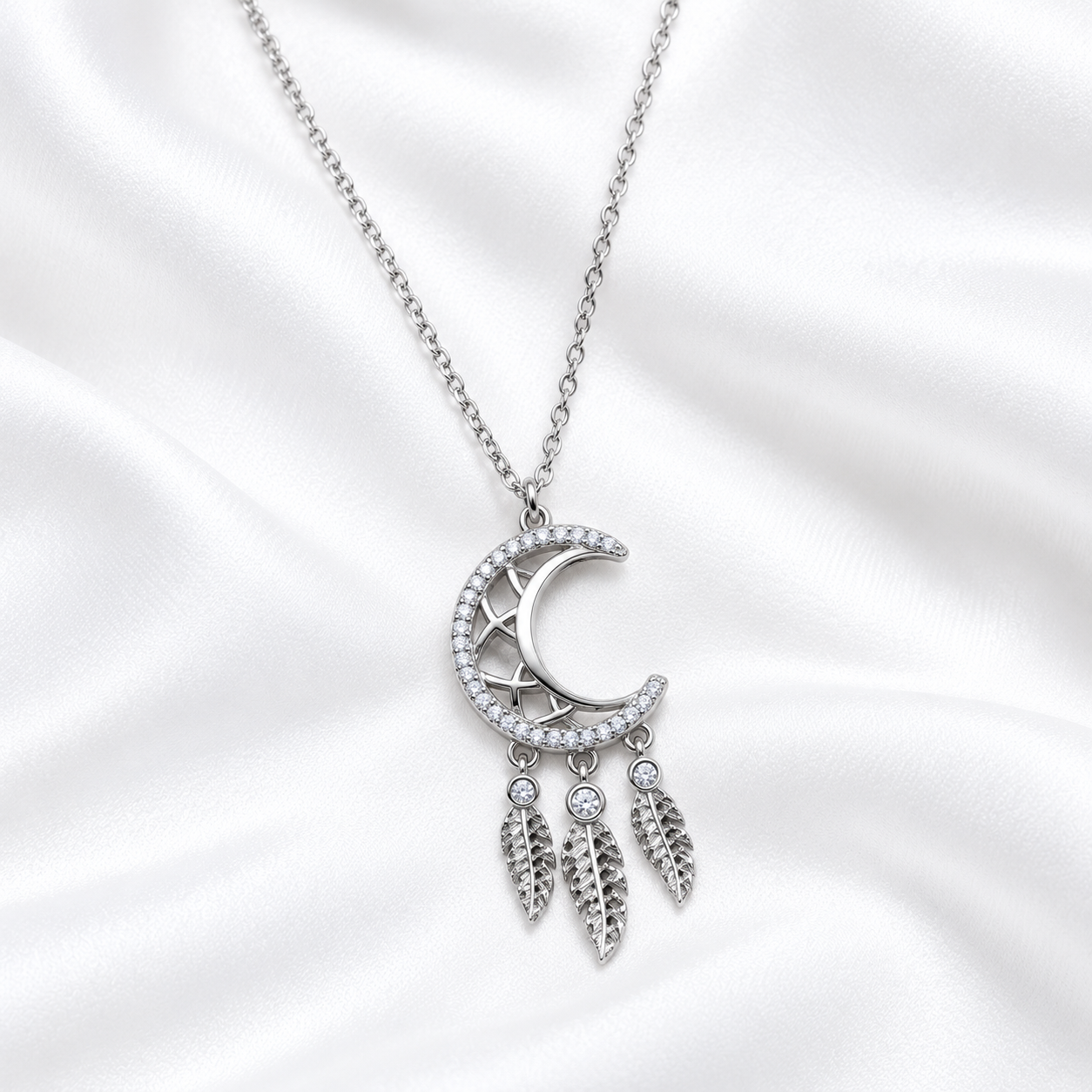 925 Sterling Silver Crescent Moon Dreamcatcher Necklace