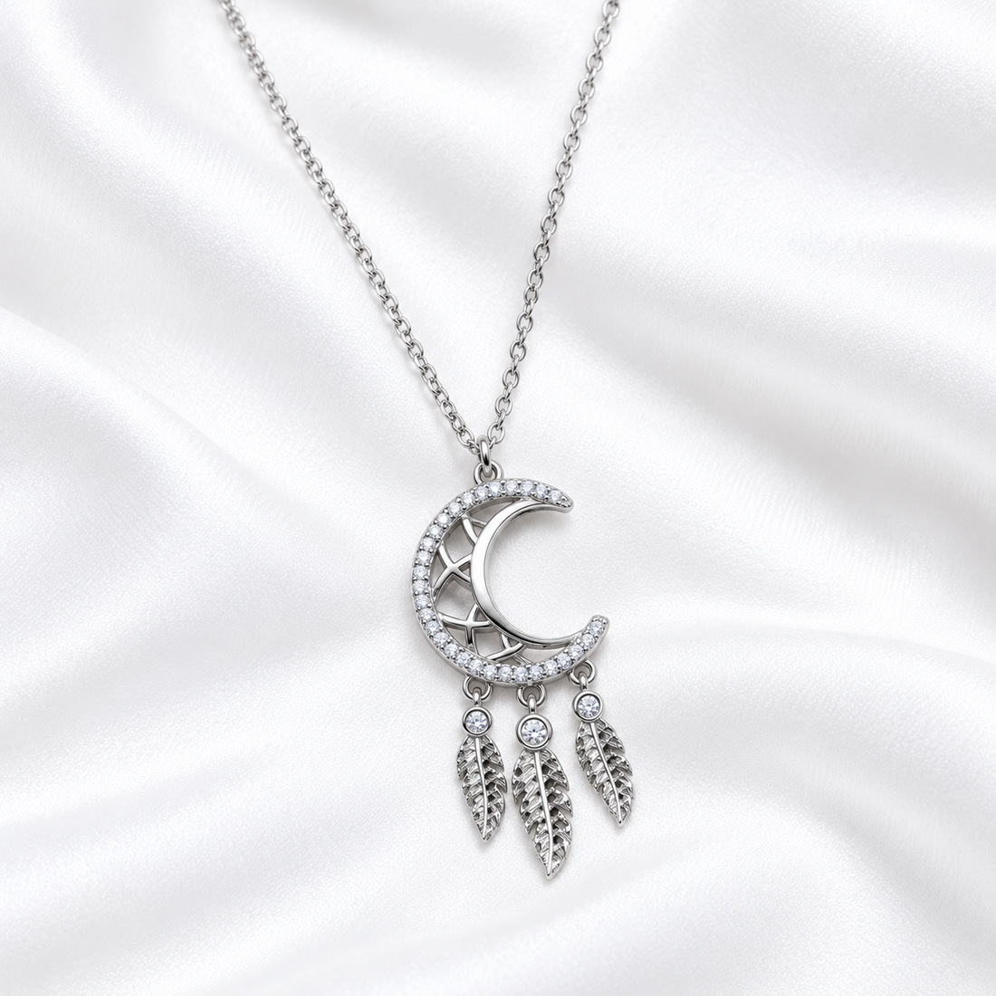 925 Sterling Silver Crescent Moon Dreamcatcher Necklace