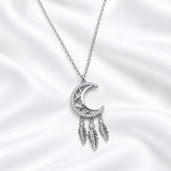 925 Sterling Silver Crescent Moon Dreamcatcher Necklace
