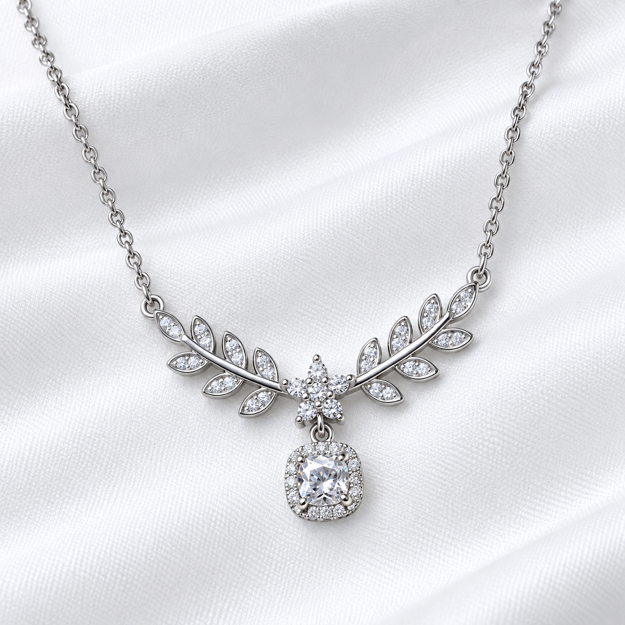 925 Sterling Silver Leaf Drop Necklace