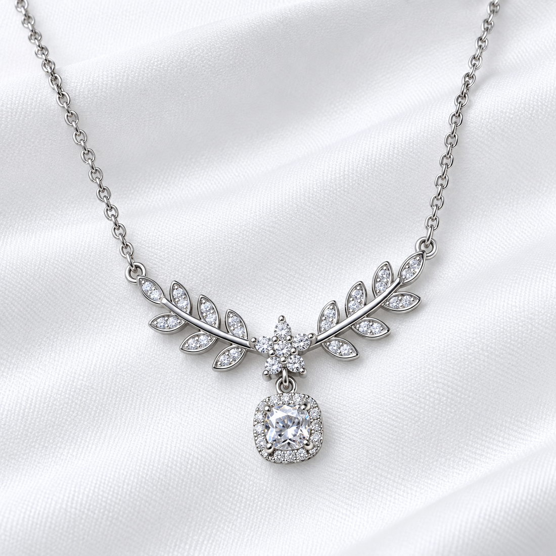 925 Sterling Silver Leaf Drop Necklace