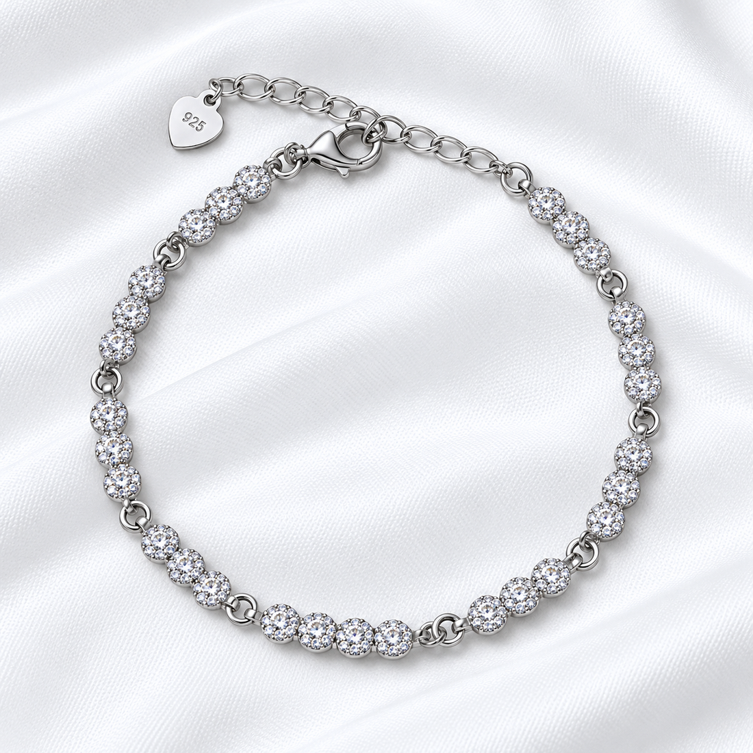 925 Sterling Silver Sparkling Cluster Bracelet - 20cm - adjustable 16.5 - 19.5