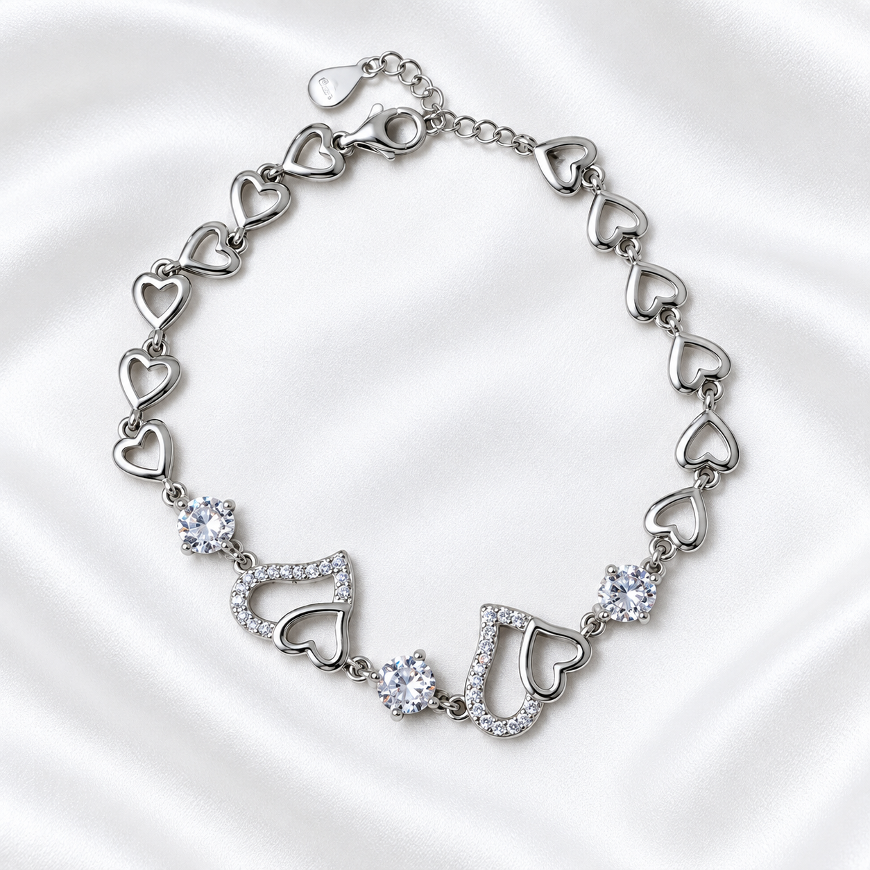 Eternal Hearts 925 Sterling Silver Bracelet - 20cm - adjustable 17cm-20cm