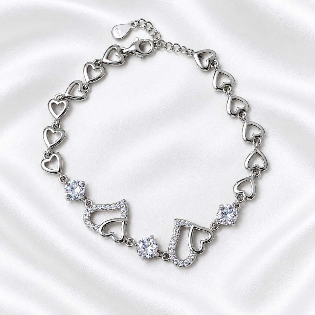 Eternal Hearts 925 Sterling Silver Bracelet - 20cm - adjustable 17cm-20cm